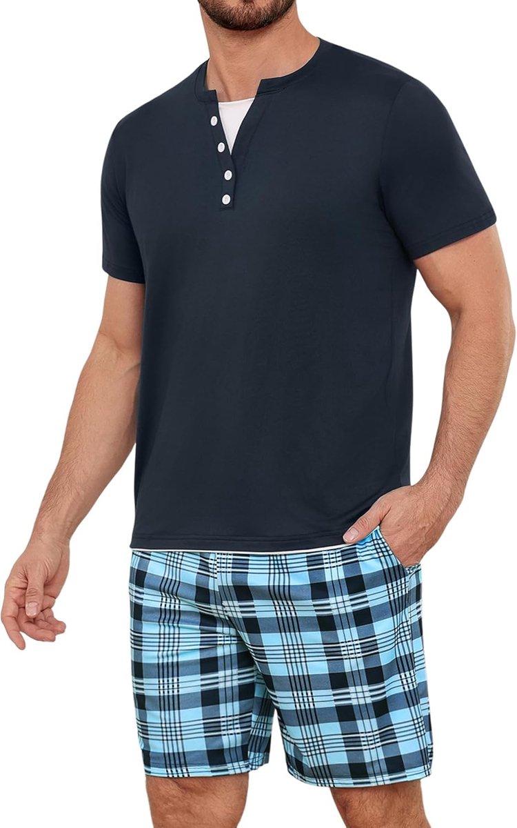 pyjama heren kort ruitpatroon