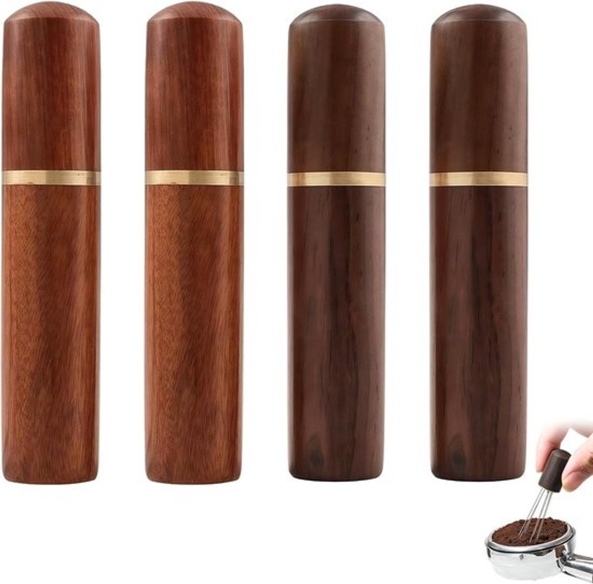 Espresso Roer Set - Koffie Verdeler Tool - Nauwkeurige Extractie - 0.4 mm Fijne Naalden - 4 Stuks - Houtkleur