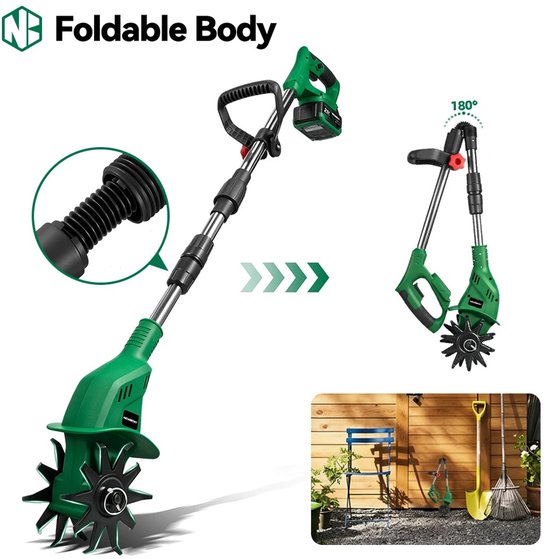 Nyoz draadloze elektrische cultivator - Tuinfrees - Grondfrees - 21 V - 1600 W - 800 tpm - 10 cm werkbreedte - 15 cm werkdiepte — afbeelding 4