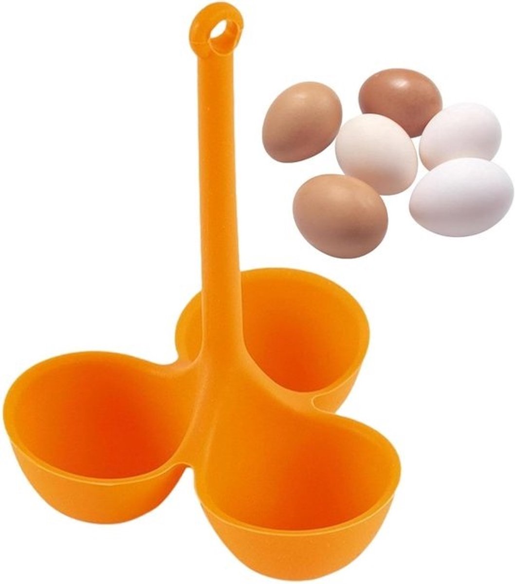 Siliconen Ei Houder - Eierkoker Stomer - Ontbijt Bereiden - Hittebestendig Ontwerp - ca. 10 x 13 cm - Oranje
