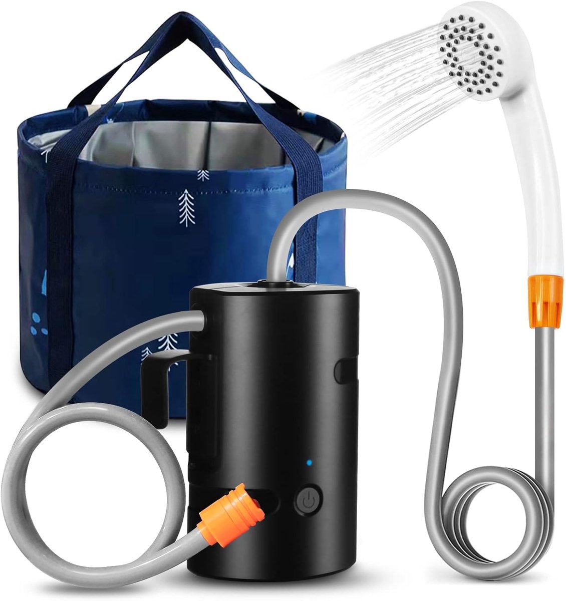 Buitendouche, IPX7 waterdicht, met ledlicht, 4400 mAh batterij, USB-opladen, elektrische douchepomp + 20 l waterzak, geschikt voor wandelen, backpacken, kamperen, strand