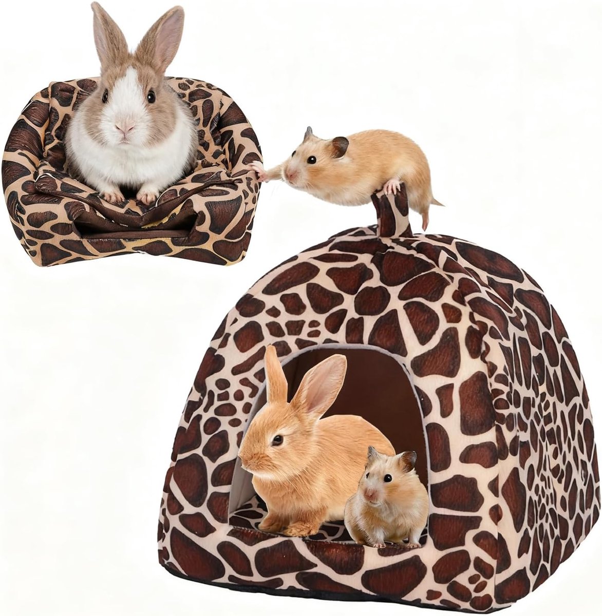 Bed voor kleine winterdieren, cavia's hut met afneembaar kussen van pluche, huis voor cavia's, pluche, konijnen, grot voor dwergkonijnen, chinchilla's, hamsters