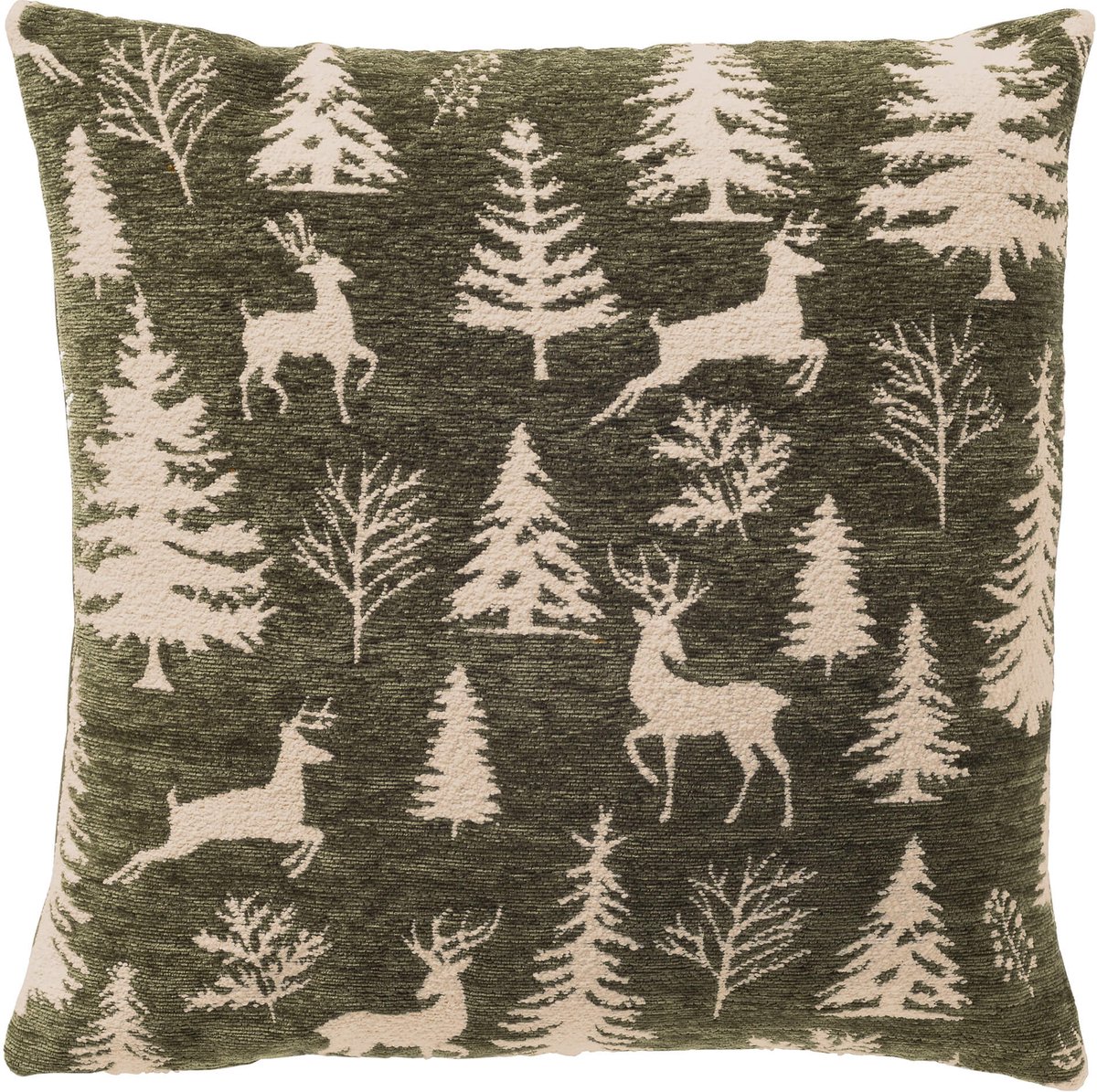 Textino kerstkussen GLORIA - sierkussen 45x45 cm - chenille - kerstmotief - groen, beige - inclusief binnenkussen