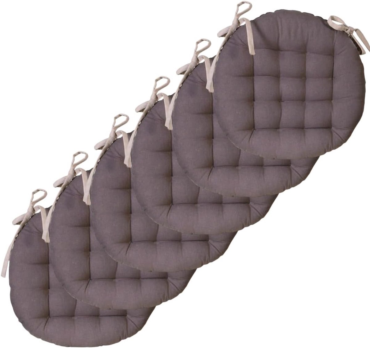 Ciel Set van 6 ronde stoelkussens, tweekleurig, diameter 40 cm, taupe/antraciet