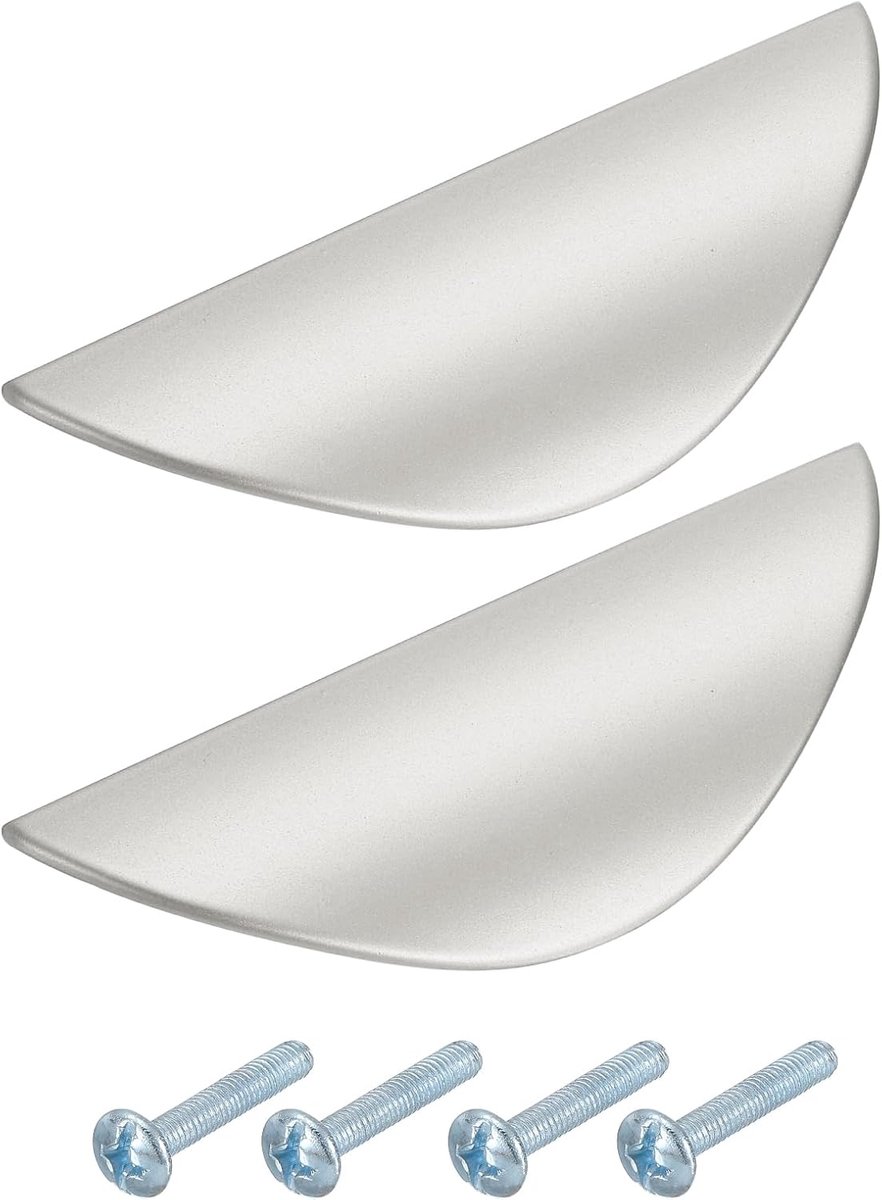 Set van 2 halve maan-kastgrepen, 1,26 inch gatafstand ladegrepen, zinklegering, geborstelde kastgrepen voor keukenkast, commode, kastbeslag, zilver