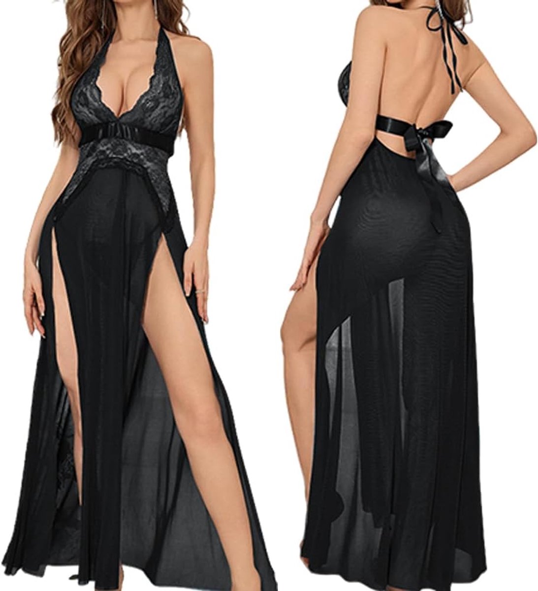 Dameslingerie, erotisch, sexy, V-hals, kant, ondergoed, nachthemd, nachthemd, aantrekkelijk nachthemd, pyjama, modieus, knielang, babydoll