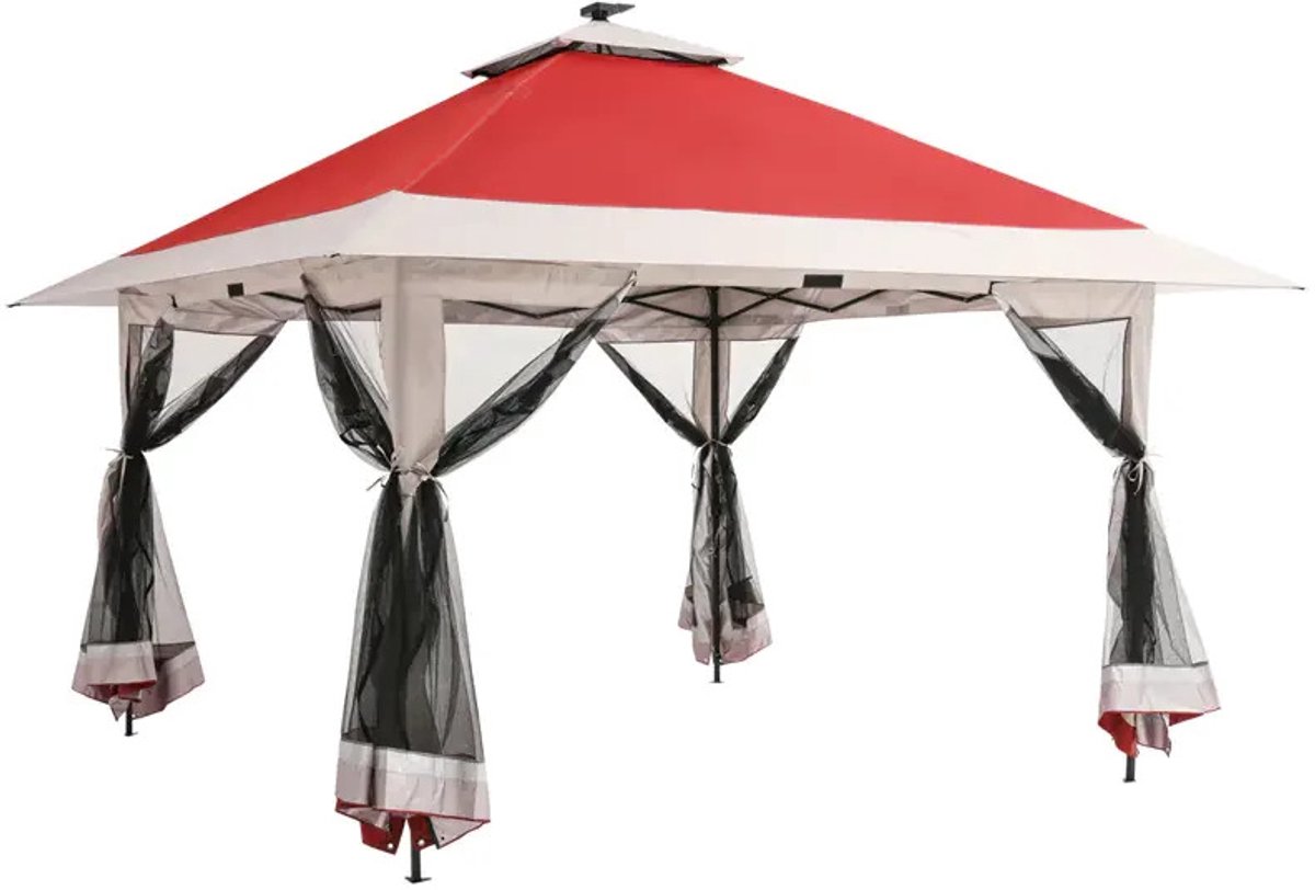 Gudalio Tuinpaviljoen - Partytent - Feesttent - Pop-up - Opvouwbaar - Waterdicht - UV Zonwering - Muggennet - 4 x 4 m - Rood