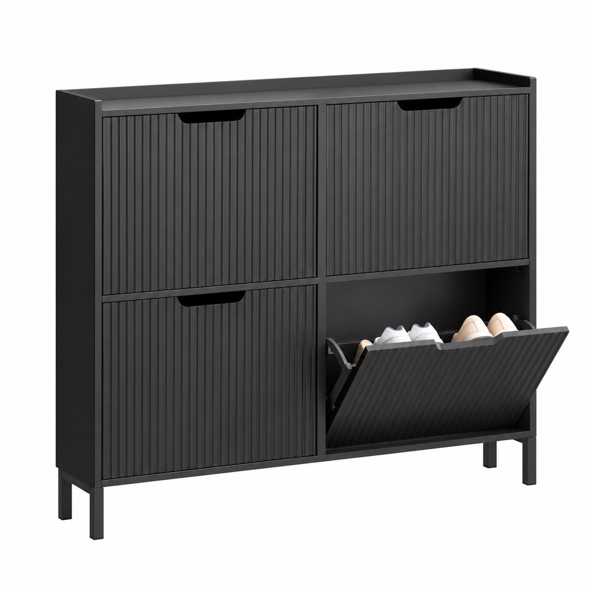 VILIMA - Schoenenkast - Schoenenrek - Voor 8 paar schoenen - Smalle schoenenkast - 4 vakken - 100x47x91 cm - Hout - Zwart