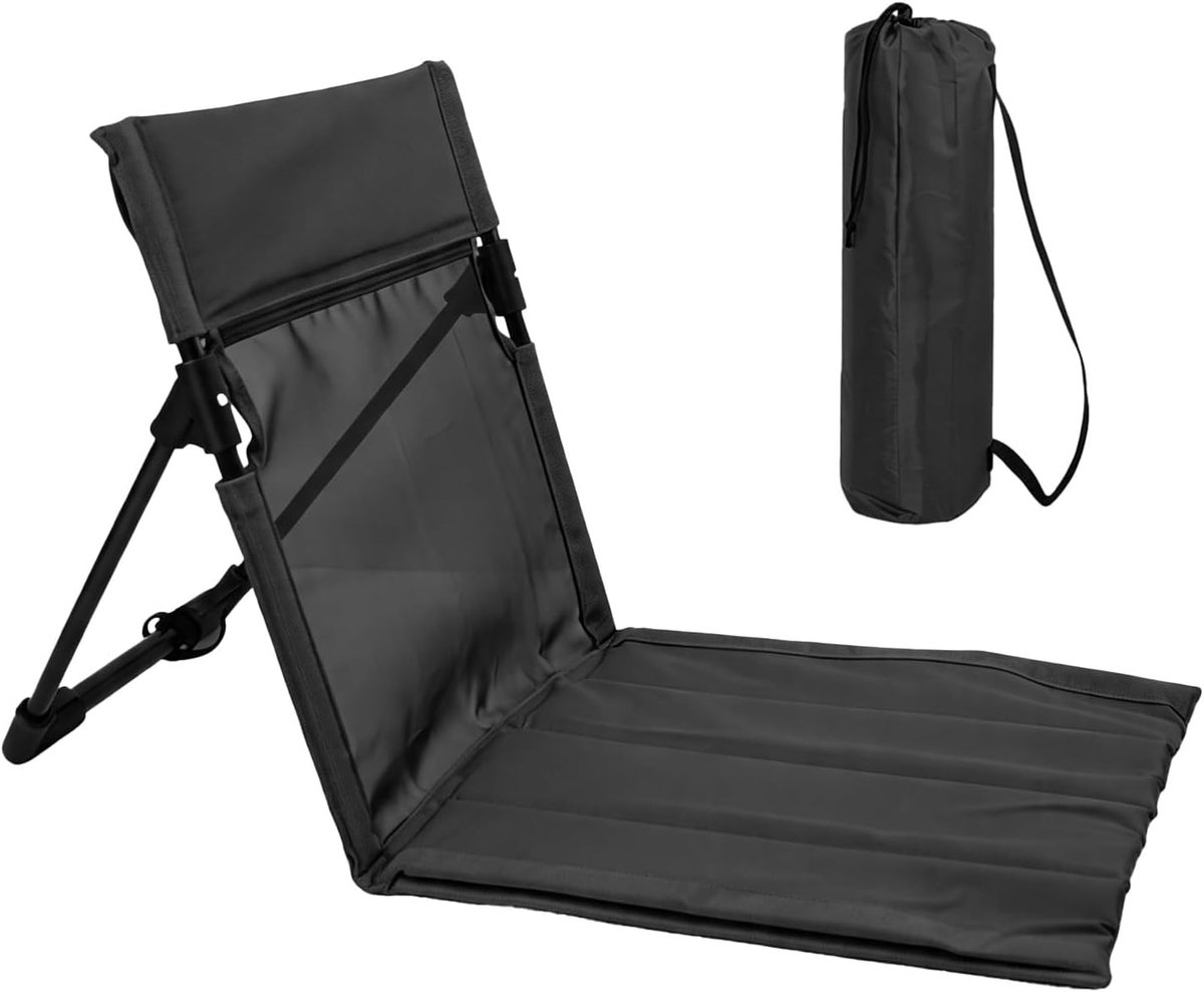 Strandmat met rugleuning, inklapbare strandstoel, strandstoel, draagbare strandstoel, opvouwbaar, draagbaar, lichte strandstoel, campingstoel, ligstoel voor picknick, tuin, wandelen (zwart)