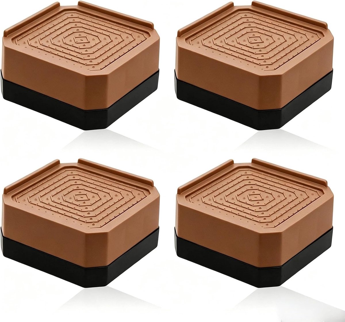 4-delige meubelverhogers, 4 cm, stapelbare tafelverhogers, tafelverhogers, L-vormig ontwerp, geschikt voor banken, tafels en kasten (bruin)