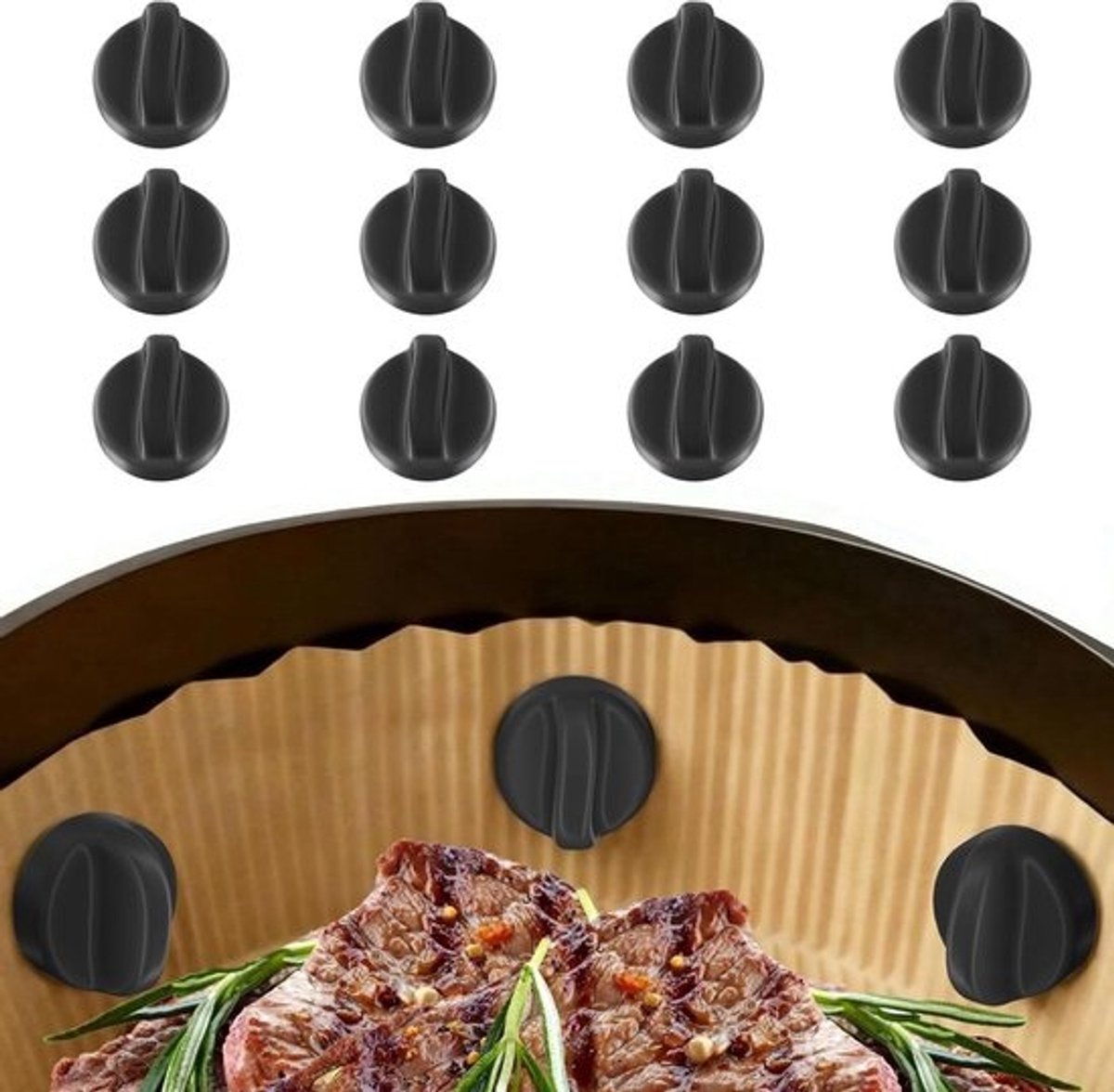 Airfryer Magneten - Bakpapier Fixatie - Voorkom Aanbranden - Hittebestendig Siliconen - 12 Stuks - Zwart