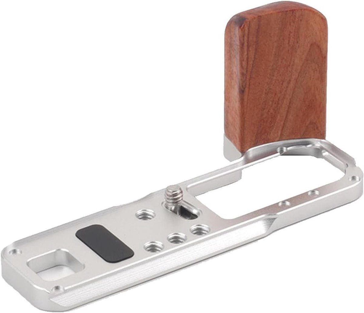 Camera, massief houten handgreep, duimgreep camera-montage grondplaat, walnoot + aluminium houten handvat, camera-accessoires voor FUJIFILM X-100VI (zilver)