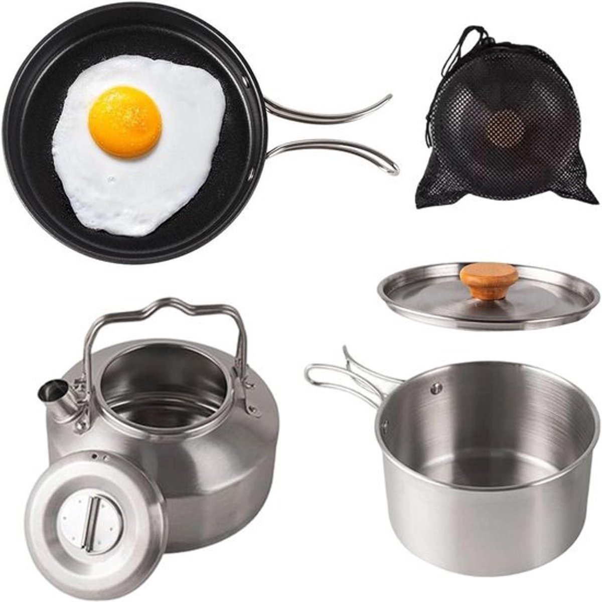 Camping Kookset - Buiten Kookgerei - Outdoor Koken - Antiaanbaklaag - 3 stuks - Roestvrij Staal