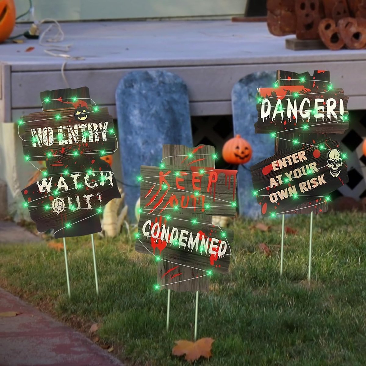 waarschuwingsborden, 3 stuks Halloween binnenplaatdecoratie voor buiten, tuin, grafstenen set, griezelige Halloween-decoratie voor gazon, straat, begraafplaats, decoratierekwisieten