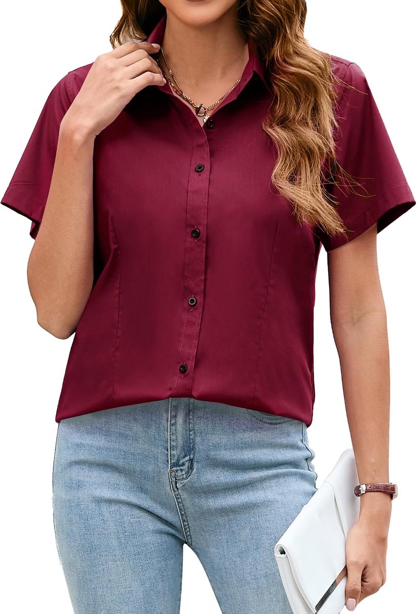 Damesoverhemden met korte mouwen, formele getailleerde dameskantoorblouse, zakelijke werkkleding, overhemden met knopen voor vrouwen