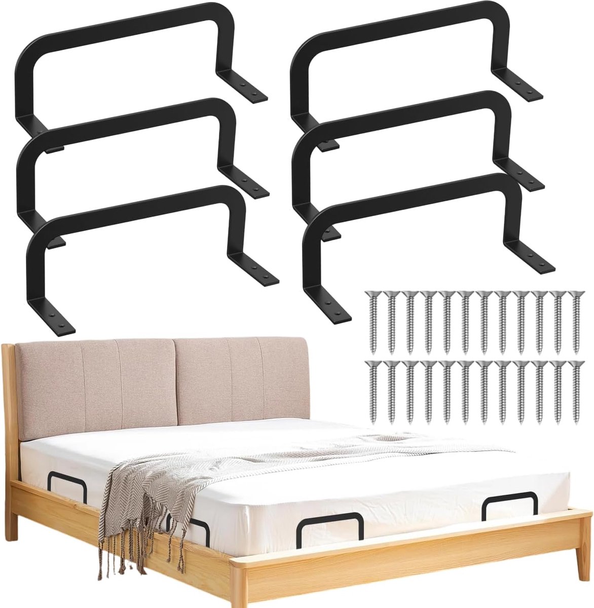 6 stuks matrashouders, matrasbeugel, matrashouder tegen wegglijden, matrasstabilisatoren, matras-glijstopper, bedmatrashouder, antislip matrasstopper-stang (6, zwart)