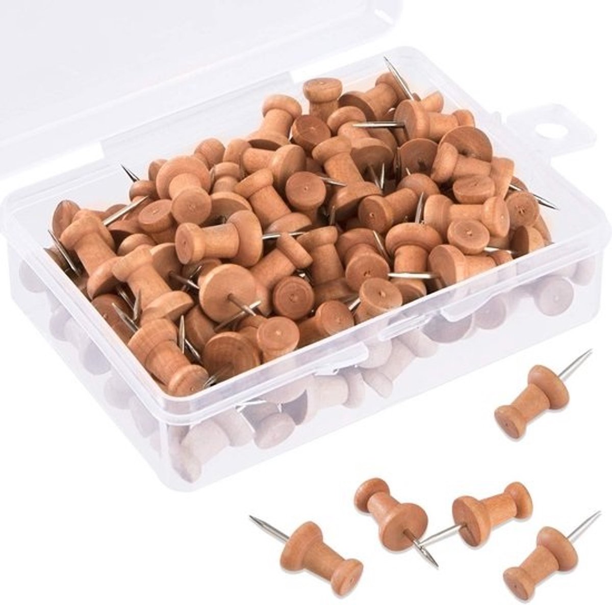 100 Stuks Houten Punaise Pinnen met Stalen Punt voor Prikbord en Kurk