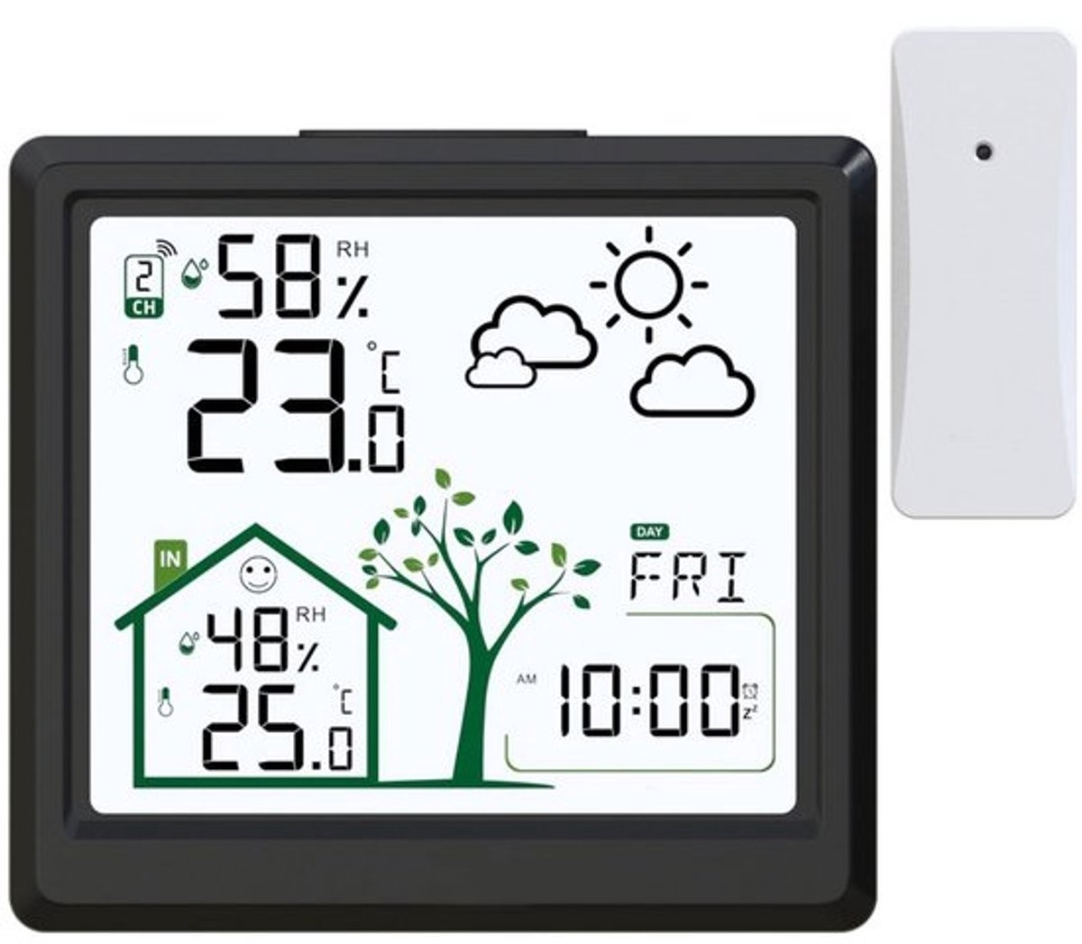 Draadloos weerstation met buitensensor voor temperatuur en luchtvochtigheid