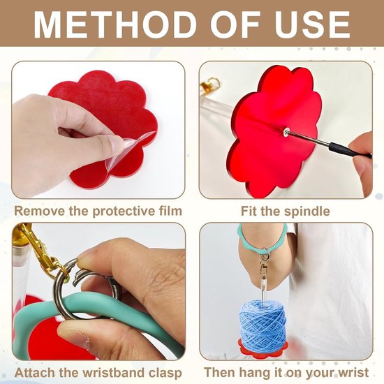 Yarn Holder voor Wol met Armband, Voorkomt Ingewikkeld Rimpelen, Ideaal voor Breien en Haken, Perfect Cadeau voor Breiliefhebbers, Acryl en Rood — afbeelding 3