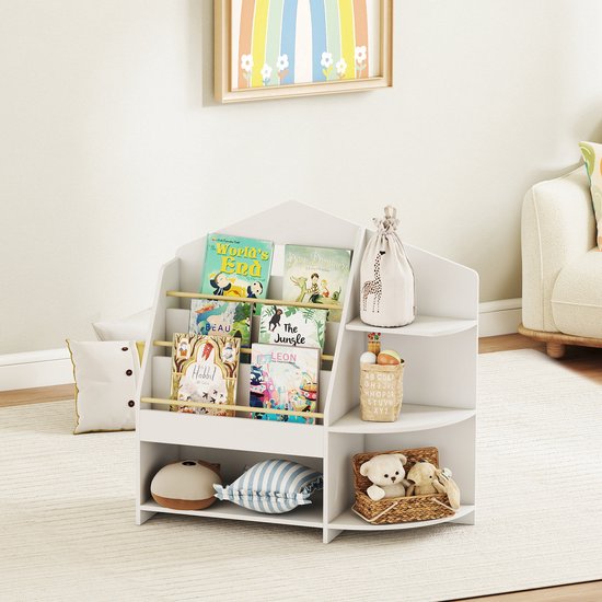 Kinderplank met 7 schappen voor boeken en speelgoed, afgeronde randen, draagvermogen 40 kg, wit — afbeelding 4
