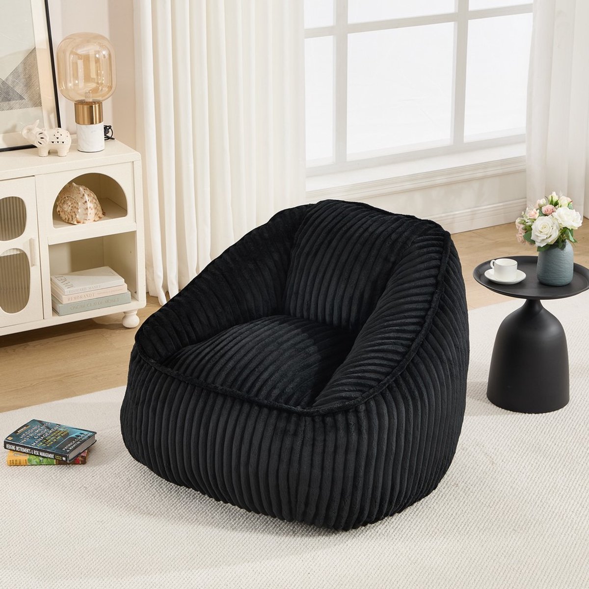 KOMHTOM Zitzakstoel met vulling van traagschuim, gestreepte bubbelpluche, zacht, comfortabel, gezellige bank voor de woonkamer, appartementen en slaapzalen