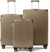 FLY&BYE® Kofferset Titan - S/M/L - 3 Delig - Complete Set - 39 Handbagage + 71 en 113L Ruimbagage - TSA Cijferslot - Polycarbonaat - Champagne