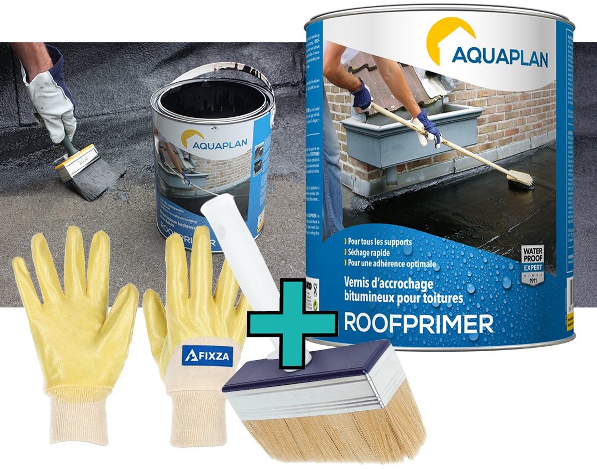 Aquaplan Roofprimer - set - dakprimer voor bitumen en dakleer – sneldrogende primer voor optimale hechting - 2 l