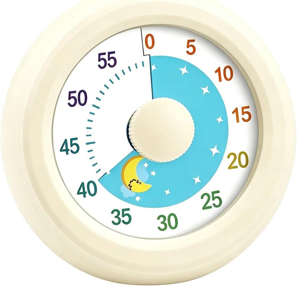 timer voor kinderen en volwassenen, 60 minuten countdown-timer voor kinderen, stil tijdmanagement, gereedschap voor kinderbureau, bureau en vergaderingen (wit-maan)