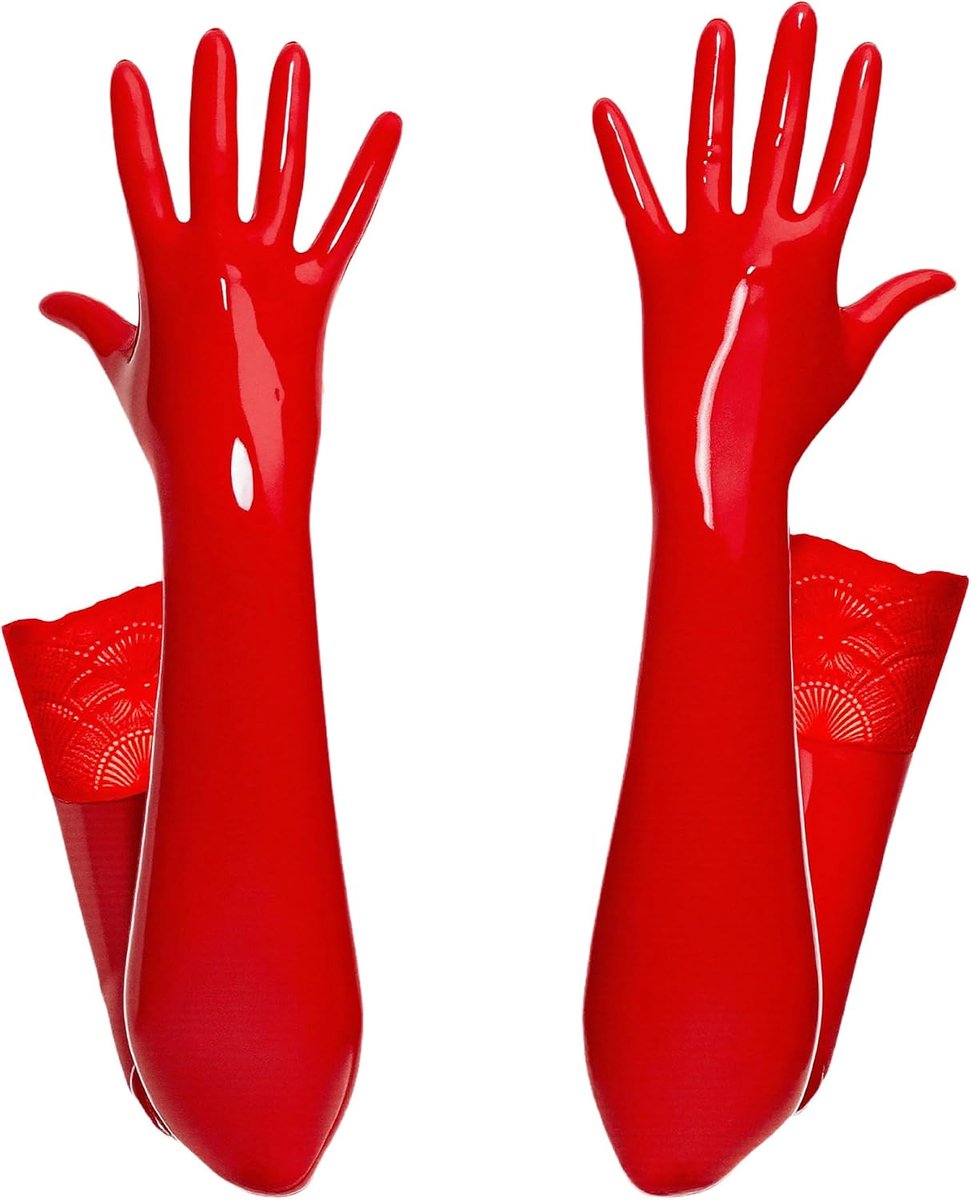 Handschoenen voor dames, leer, latex, kant, ellebooghandschoenen, glanzende leren handschoenen, wetlook, nachtclub, EU S-XL
