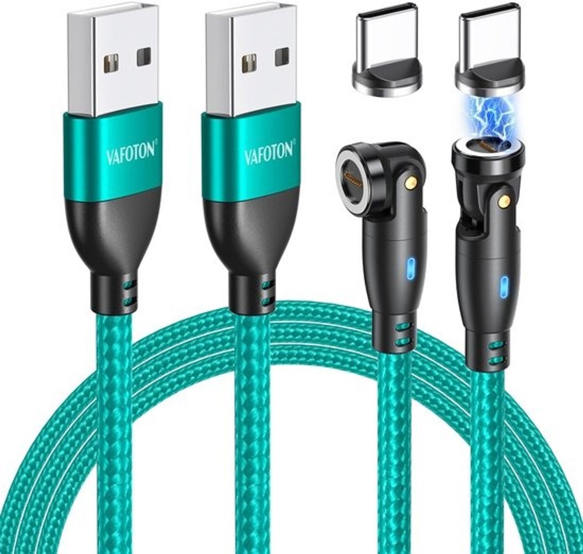 Magnetische Oplaadkabel Set - 2 Stuks (2m + 1m) - 540 Graden USB-C Kabel