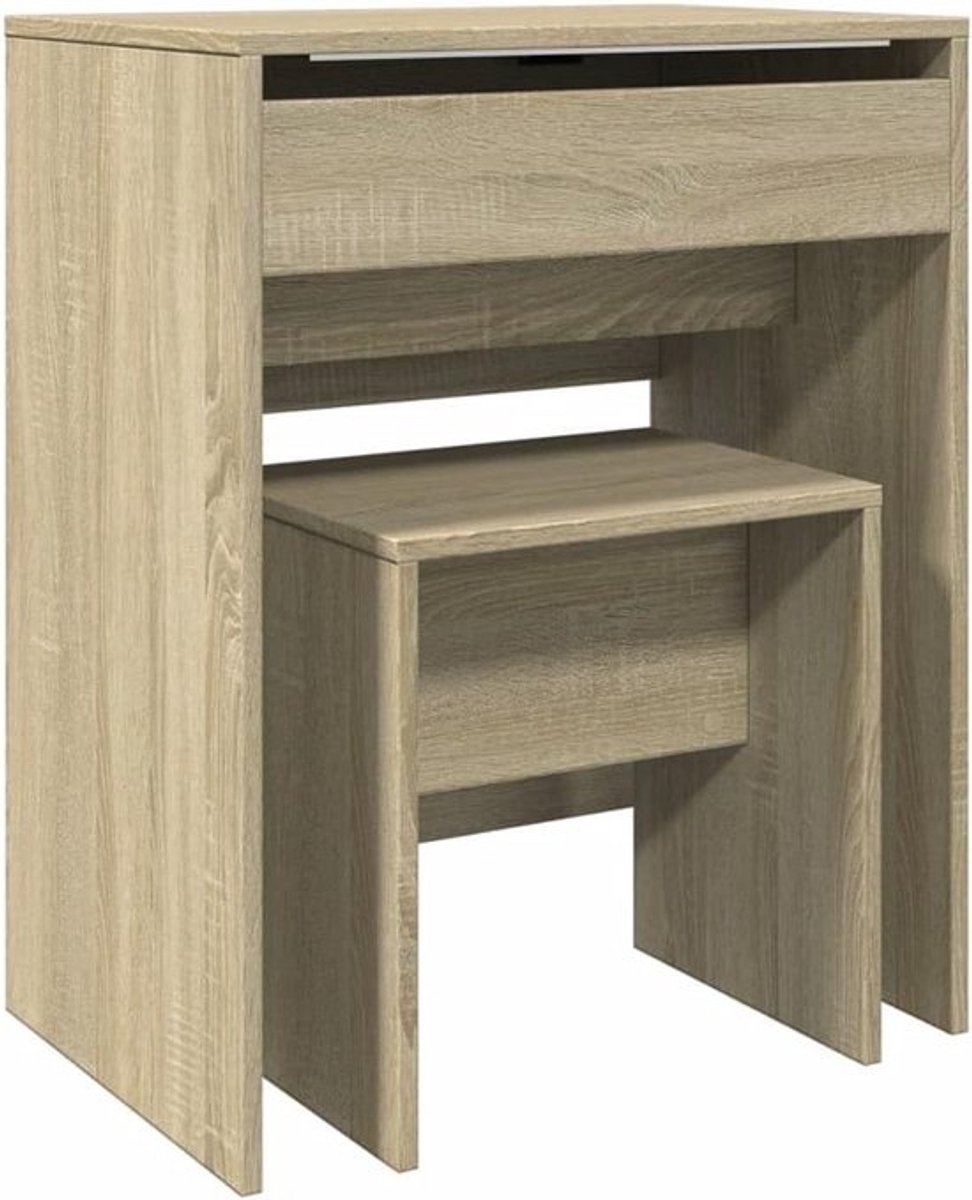 Make-up Tafel met Kruk en Spiegel - Moderne Kaptafel met Opbergruimte Sonoma Eiken