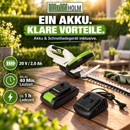 TRUTZHOLM Accu Heggenschaar 20V met 2x 2Ah Batterij & Lader - 52cm Snoerloze Heggentrimmer - Heavy Duty Duopack Struikschaar van TRUTZHOLM — afbeelding 4
