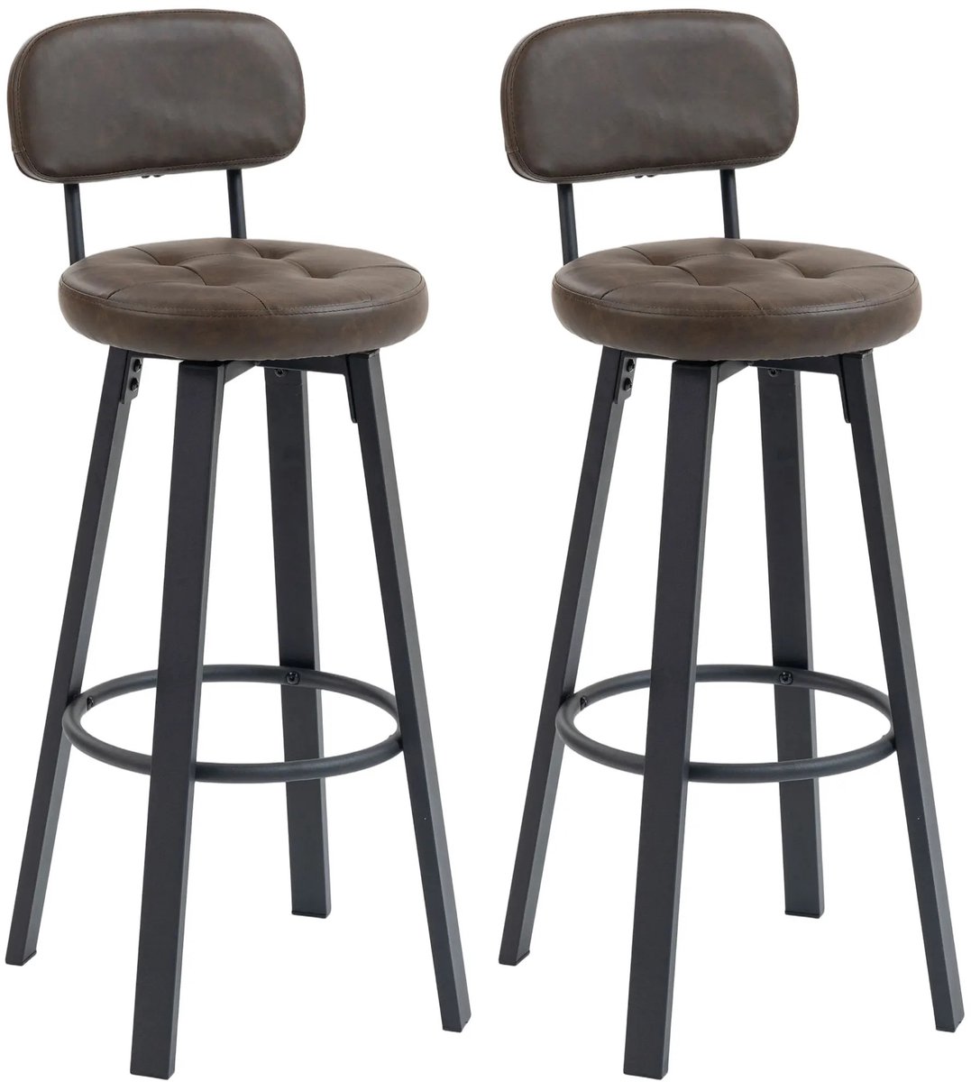 Marqs Barkrukken set van 2 - Barkruk - Barkrukken met rugleuning - Donkergrijs - 360° Draaibaar - Zithoogte 76,6 cm - tot 120 kg
