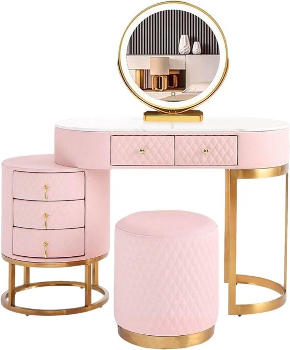Luxe Make-uptafel met Verlichte Spiegel en Kruk - Inclusief 5 Lades