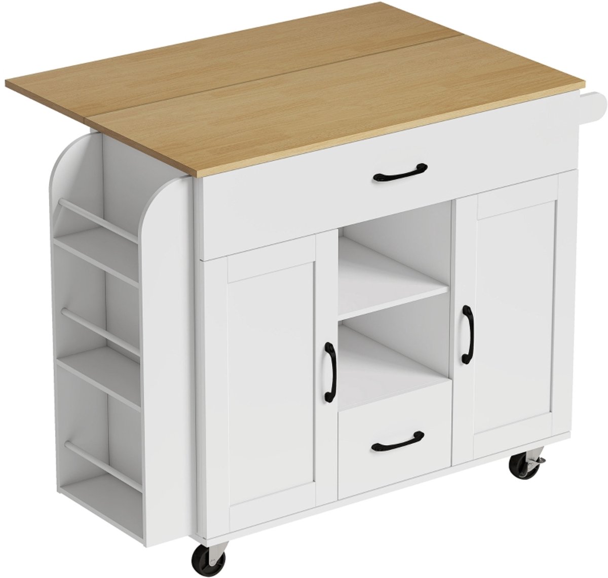 Keuken opbergkast op wielen 115x70x89cm Wit Spaanplaat Keukenkar Opbergkast Stevig en duurzaam Praktisch en mooi Eenvoudig schoon te maken Te gebruiken in de keuken en in de eetkamer