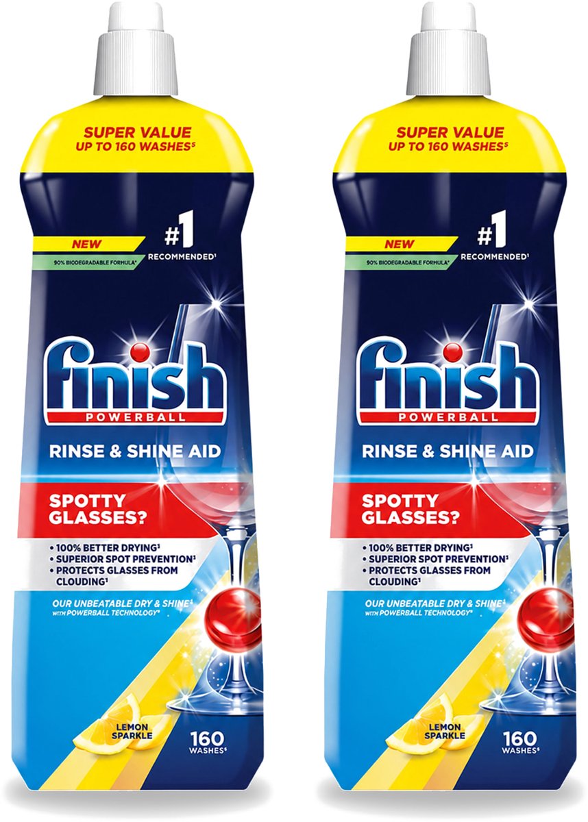 2 x Finish - Powerball - Vaatwasreiniger - Glansspoelmiddel - Perfecte Droging - Citroen - 160 Wasbeurten - Voordeelverpakking - 2 stuks