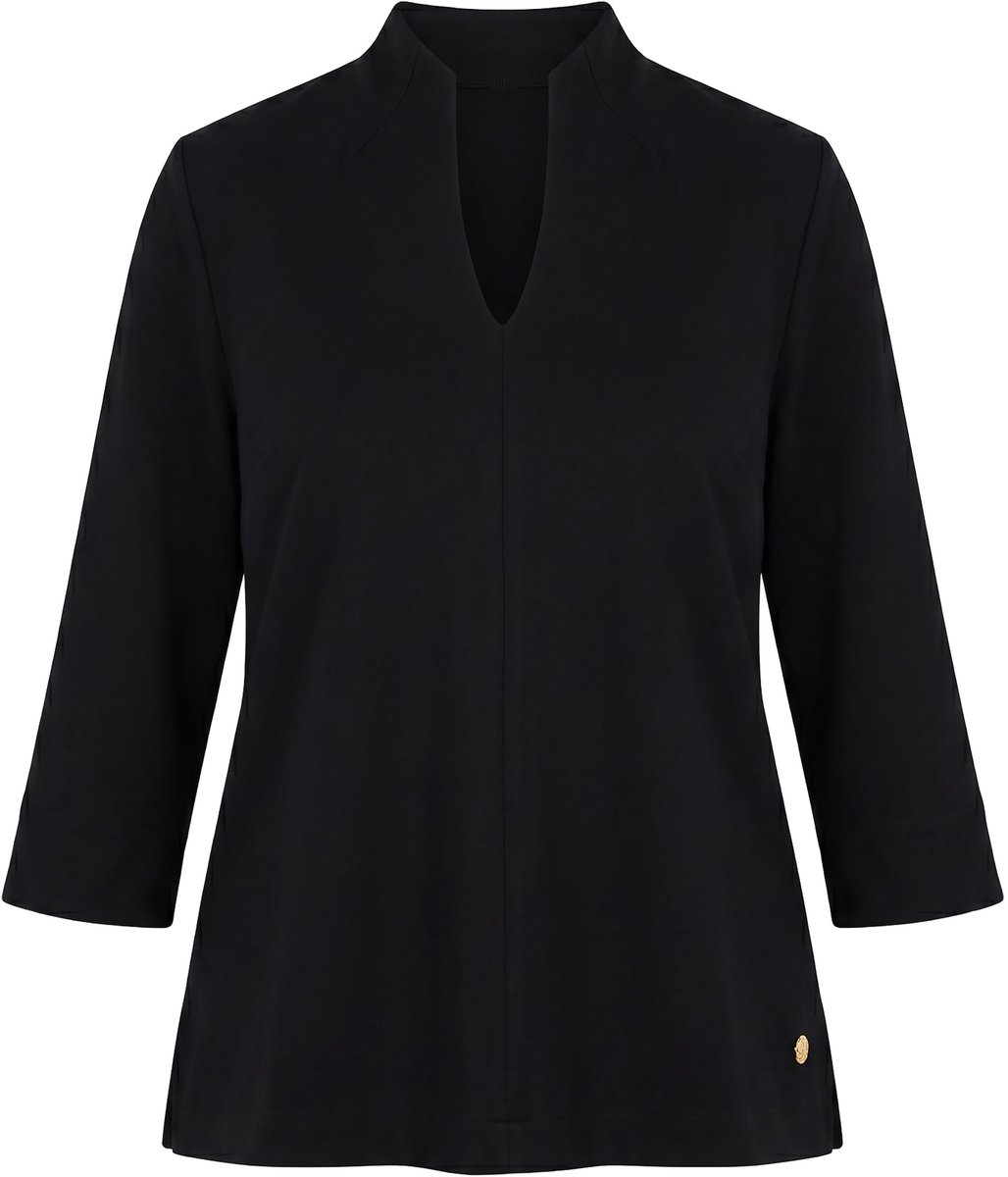 Ulla Popken - Dames - Sweatshirt classic goblet kraag 3/4-mouwen - Zwart - Maat 54+