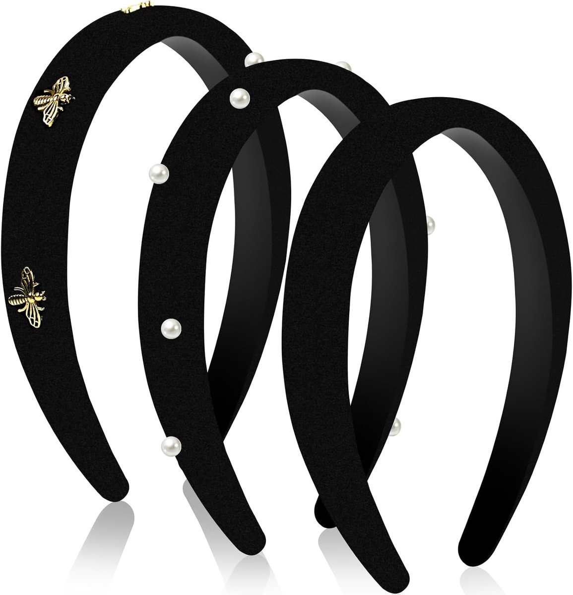 haarband fluweel dames kleine parels strik fluwelen hoofdband eenvoudige stijlvolle haarband retro fluwelen hoofdband verdikt antislip zwarte hoofdband voor vrouwen meisjes dagelijks (3 stuks)