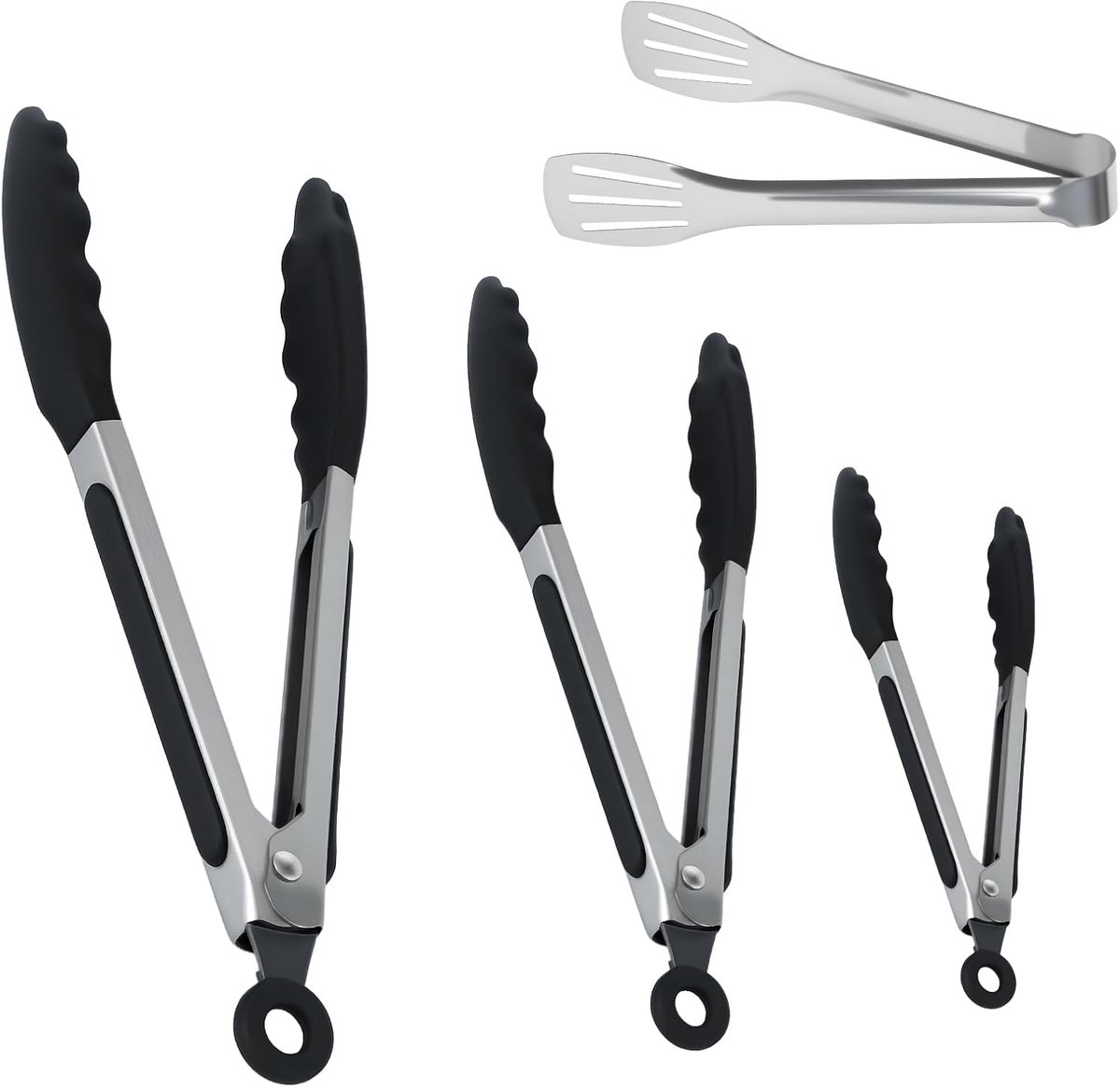 3 stuks siliconen keukentangen, roestvrij stalen kooktang, 18/23/30 cm, grilltang, siliconen tang voor airfryer-tangen, hittebestendige vleestang, siliconen tang voor heteluchtfriteuse, grillen, BBQ