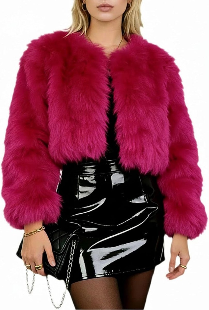 Damesmantel van imitatiebont, warm, cropped jas voor avondjurken, elegante formele jas voor dames, luxueus pluizig kunstbont wintermantel