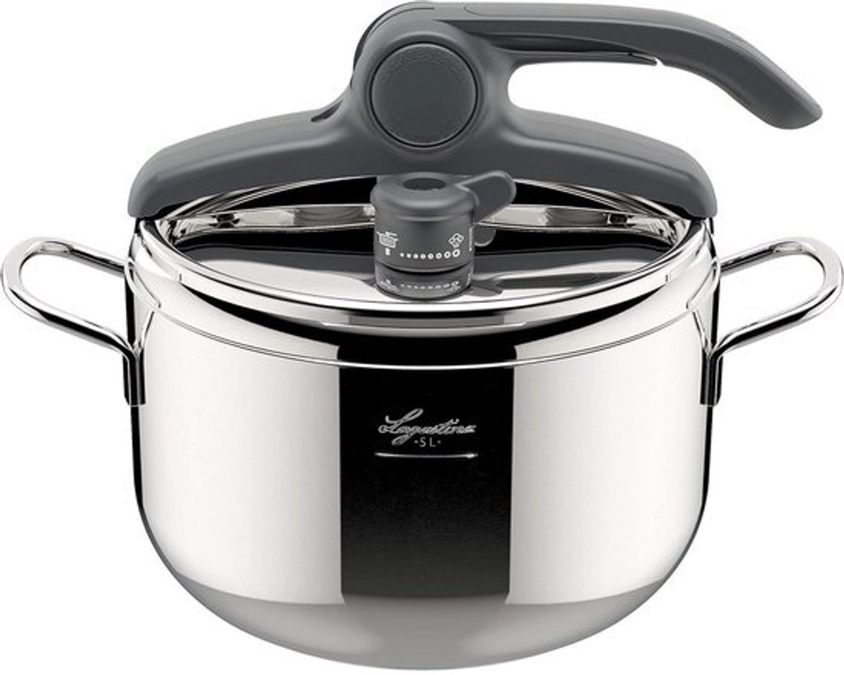 5 L RVS Snelkookpan met Stoomfunctie - Ø 22 cm, Geschikt voor Inductie en Gas, Eenvoudig Deksel Systeem, 3-laags Bodem