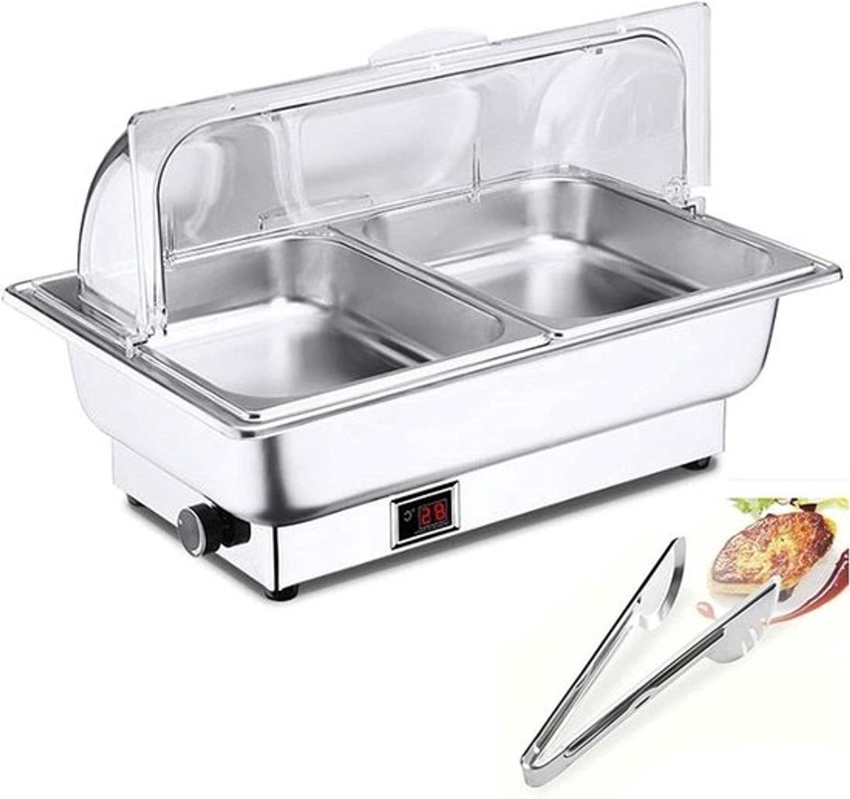 Voedselwarmer Buffet - Warmhoudbak Set - Eten Warm Houden - Instelbare Temperatuur - 9L Capaciteit - Zilverkleurig