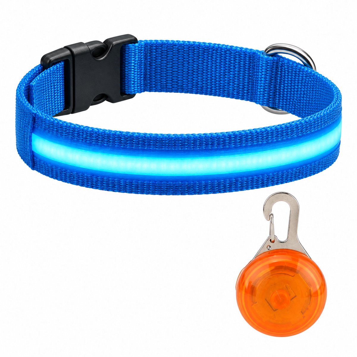 Professor Q LED Halsband Hond - Blauw L (41–52 cm) - Oranje LED Lampje - Nylon USB Oplaadbaar
