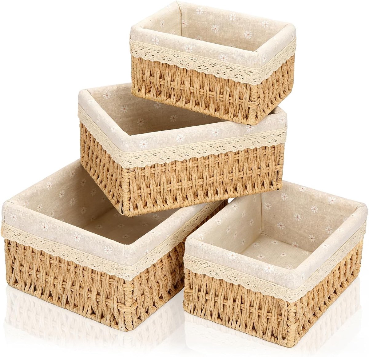 Rieten opbergmand - Beige - 26 x 19,5 x 11 cm - Handgeweven met Uitneembare Voering - Voor Organisatie in Huis
