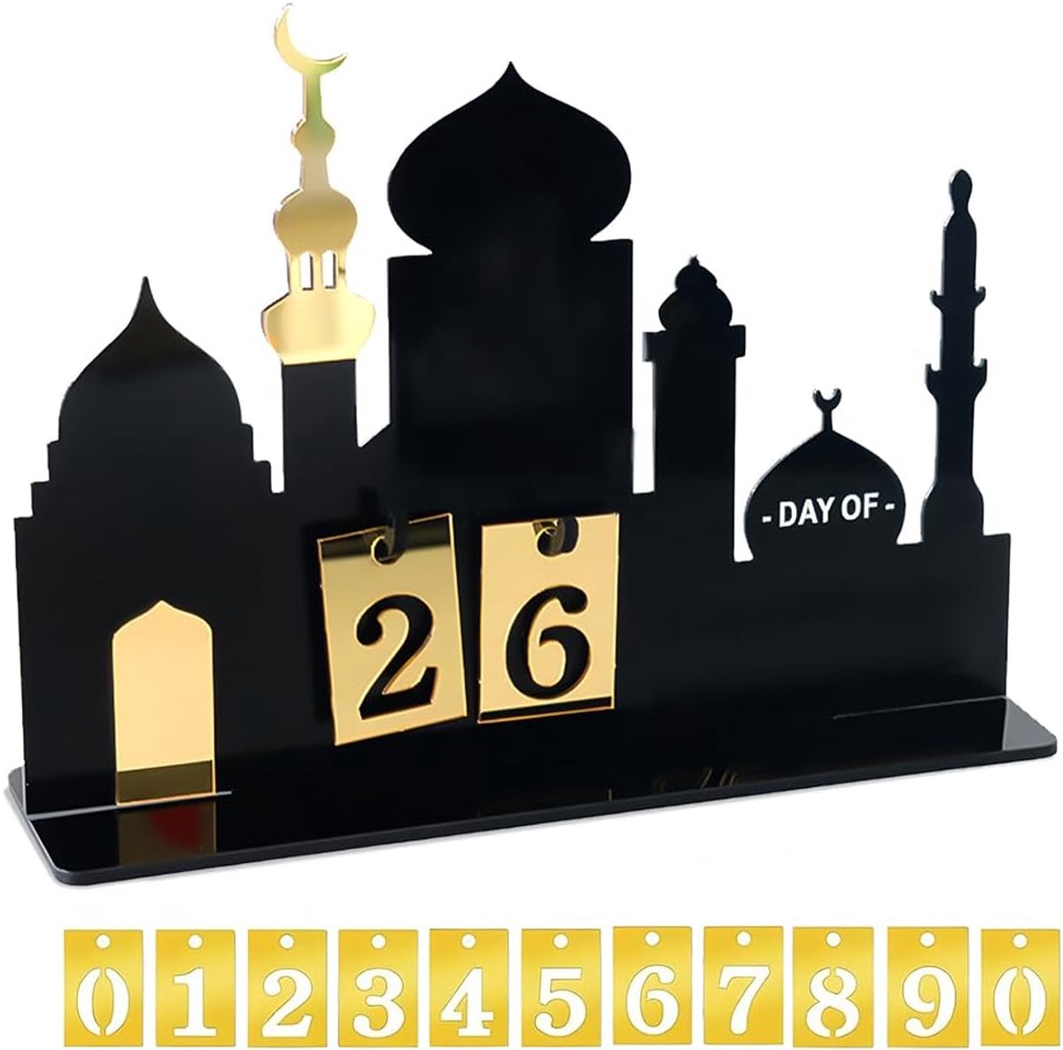 Plastic aftelkalenders Decoraties DIYRamadan-adventskalender, Ramadan- en Eid-decoratie voor Tafeldecoratie voor thuis Kindercadeaus (zwart)