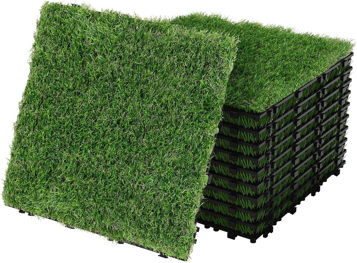 Kunstgras tegels 30x30 cm 22 stuks 2 m² vloerbedekking gazontegels kliksysteem met drainage UV-bestendig voor balkon tuin terras makkelijk te leggen duurzaam en onderhoudsvriendelijk