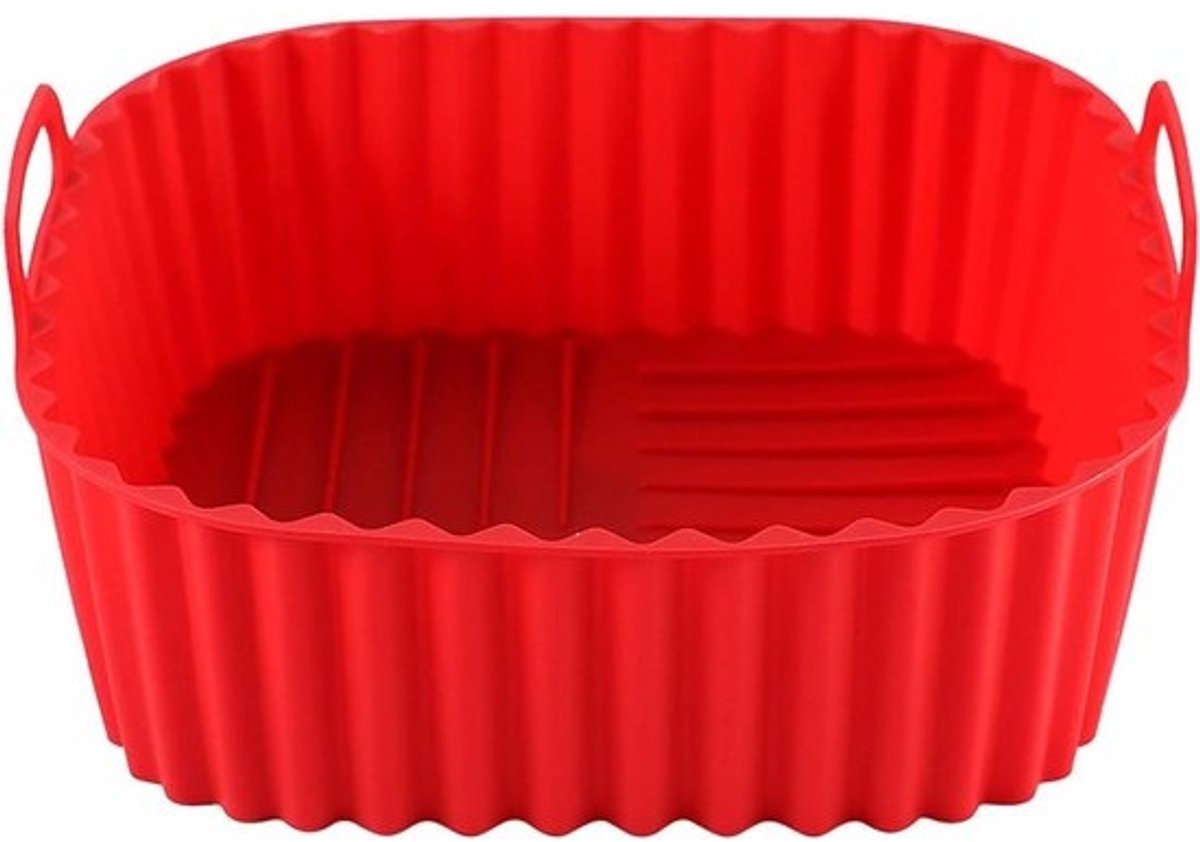 Siliconen Friteuse Mand - Airfryer Bakvorm - Gezond Koken - Dubbele Handgrepen - 17 cm - Rood