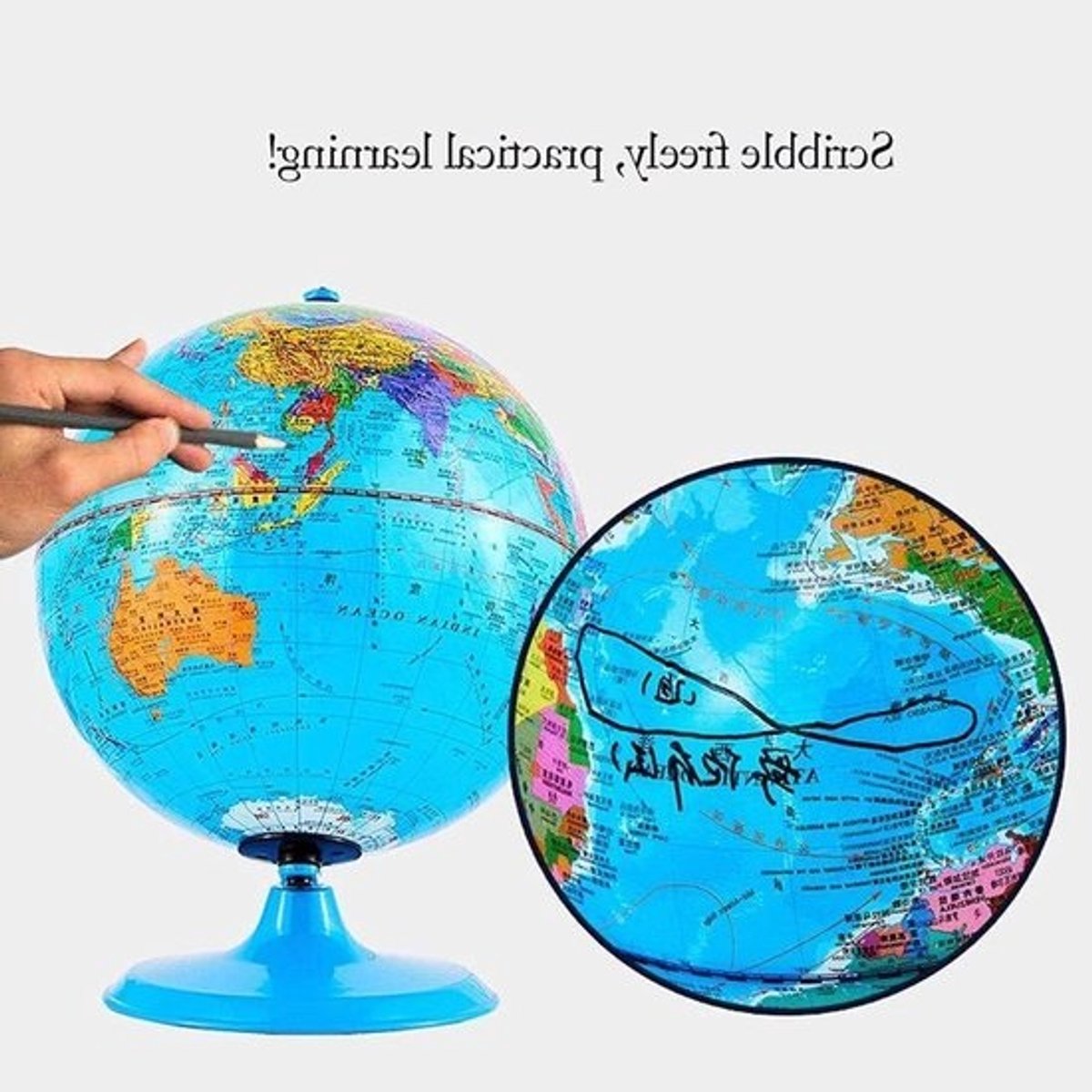 Educatieve Wereldbol - Aardrijkskunde Leerbol - Geografie Leren - Vijf Topografische Kaarten - 228 cm Diameter - Blauw
