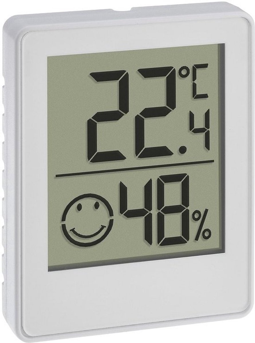 Digitale mini thermo-hygrometer met comfort smiley indicator voor binnenklimaat
