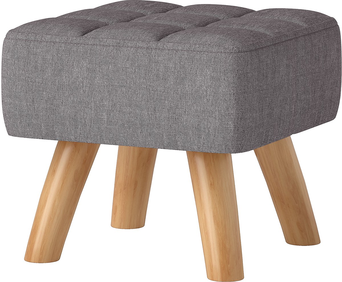 Sello! kruk – zitkruk – voetensteun – voetenbankje – linnenlook – rubberhouten poten – tot 110 kg – 27 × 27 × 26 cm – grijs